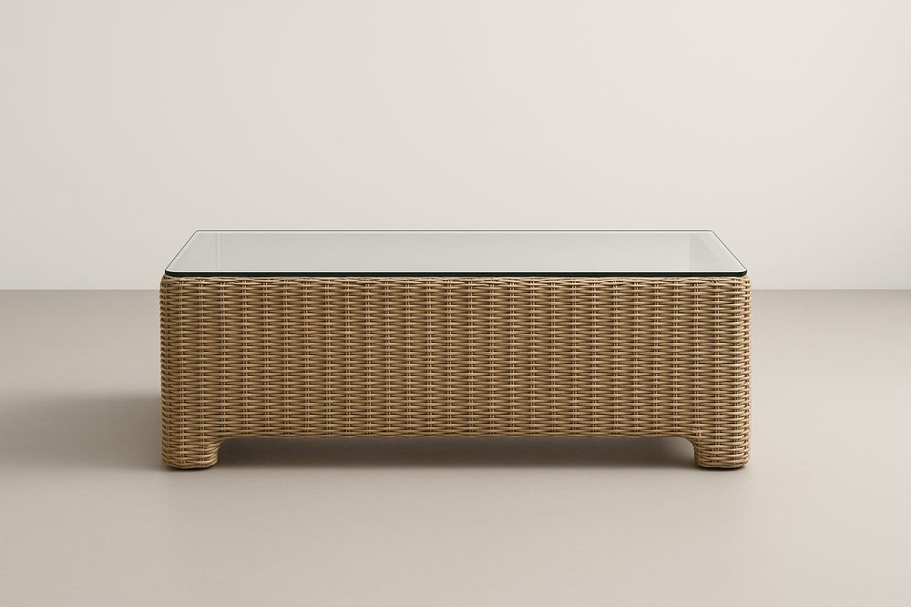 Table basse rectangulaire en verre et résine 110x60x40 cm