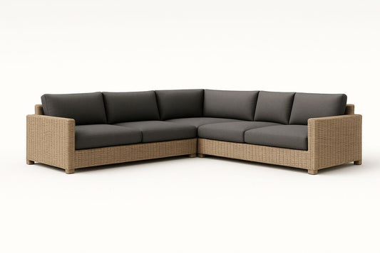 Canapé d'angle en rotin synthétique avec coussins en polyester gris 