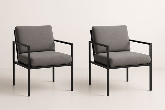 Ensemble de 2 fauteuils en tissu gris avec cadre en métal noir 