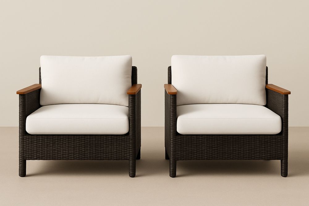 Ensemble de Fauteuils en Résine Tressée et Bois avec Coussins Crème