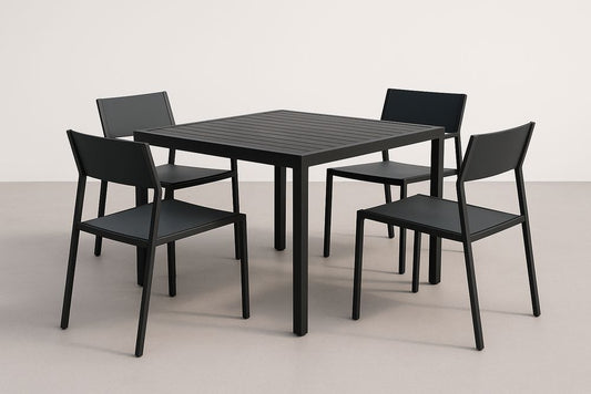 Table en aluminium noire avec 4 chaises