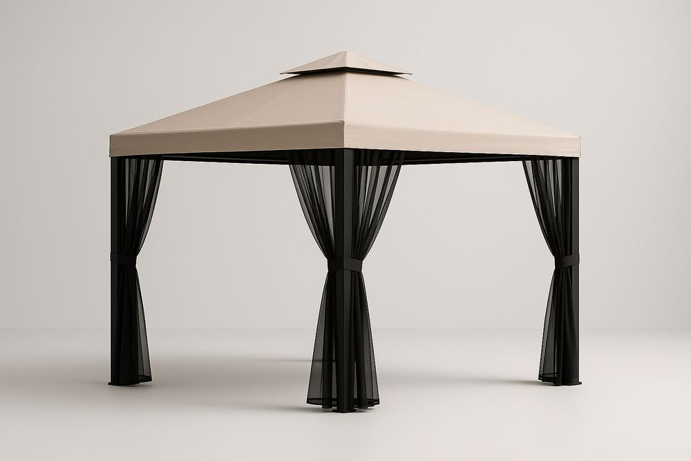 Tonnelle de Jardin Carrée 3x3m Structure en Métal Toile Polyester Beige/Noir