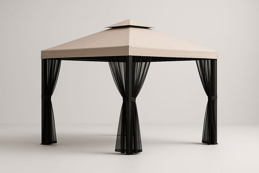 Tonnelle de Jardin Carrée 3x3m Structure en Métal Toile Polyester Beige/Noir