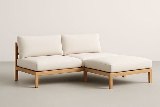 Canapé d'angle en bois avec tissu Blanc