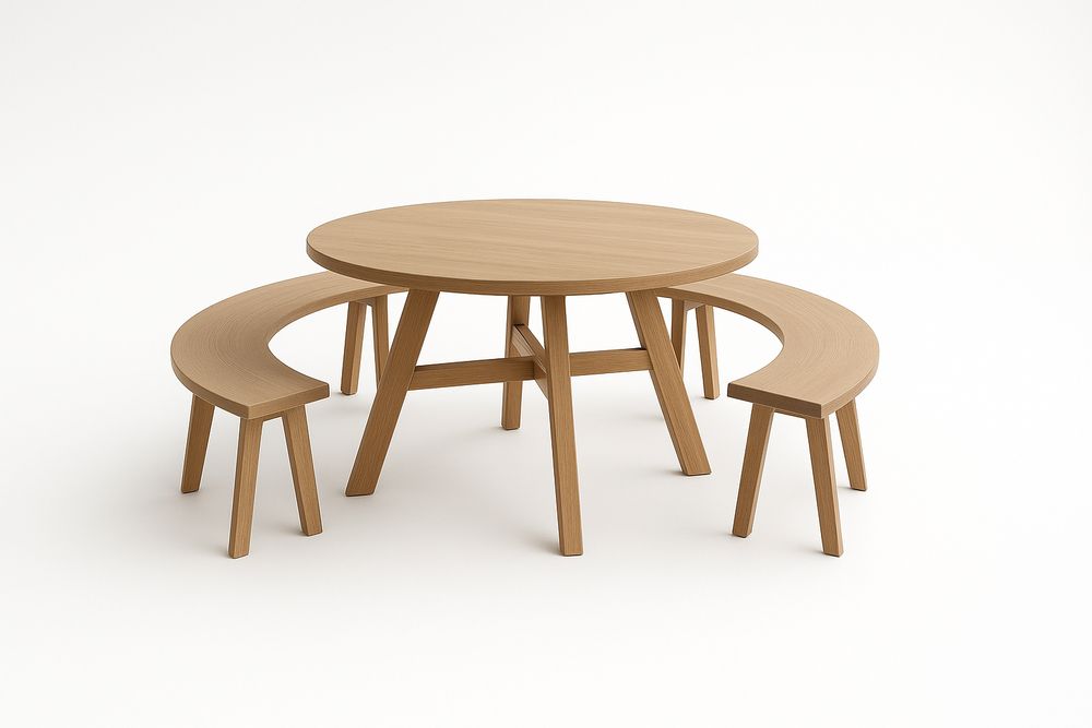 Table ronde en bois avec bancs Marron clair