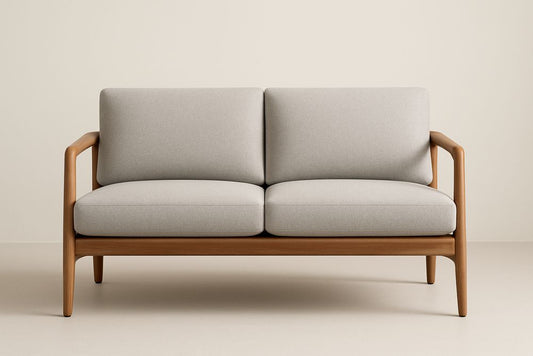 Canapé 2 Places Structure Bois Tissu Gris Clair