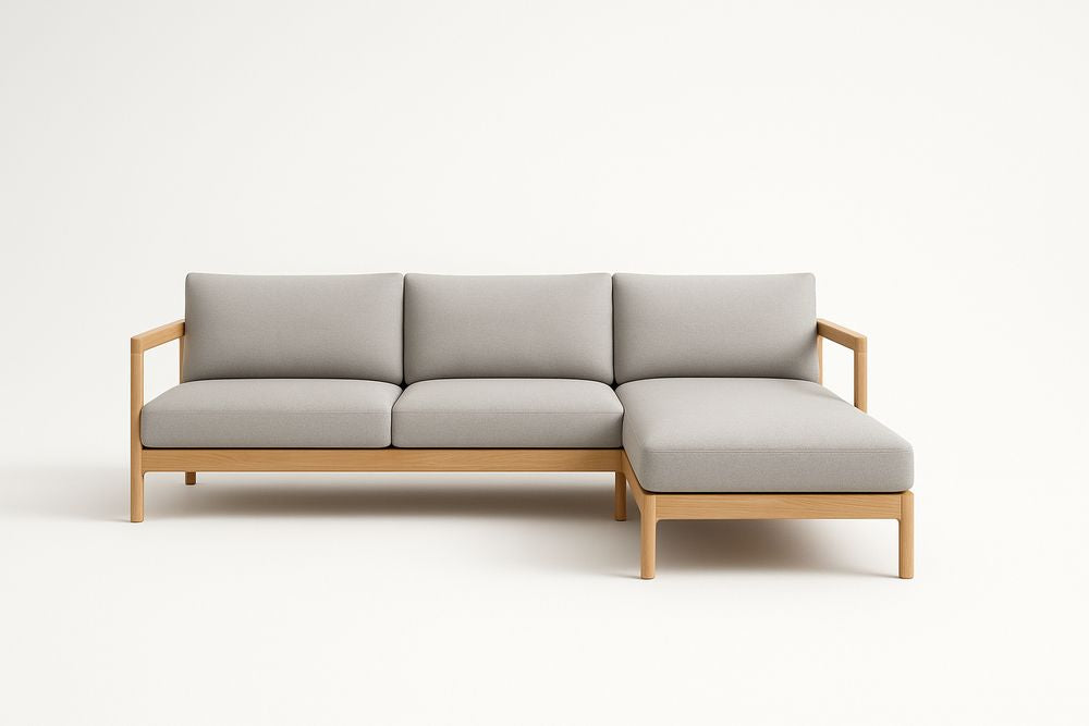 Canapé d'angle en bois et tissu gris 250 cm