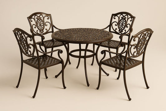 Salon de jardin en métal avec table ronde et chaises