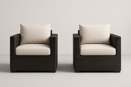 Ensemble de 2 Fauteuils de Jardin en Résine Marron avec Coussin Beige 