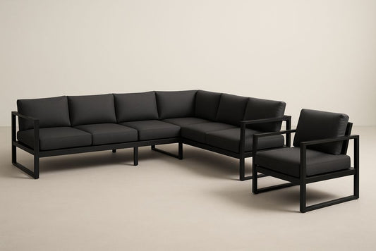 Canapé sectionnel extérieur aluminium polyester noir