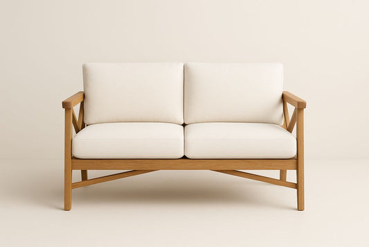 Canapé 2 Places Chêne Tissu Beige