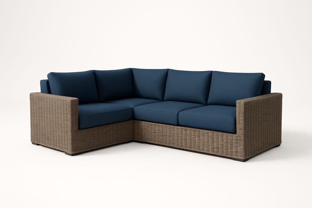 Canapé d'angle en rotin Brun Coussin Bleu