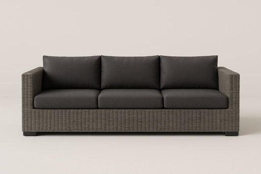 Canapé 3 places en rotin synthétique Gris avec coussins en tissu 