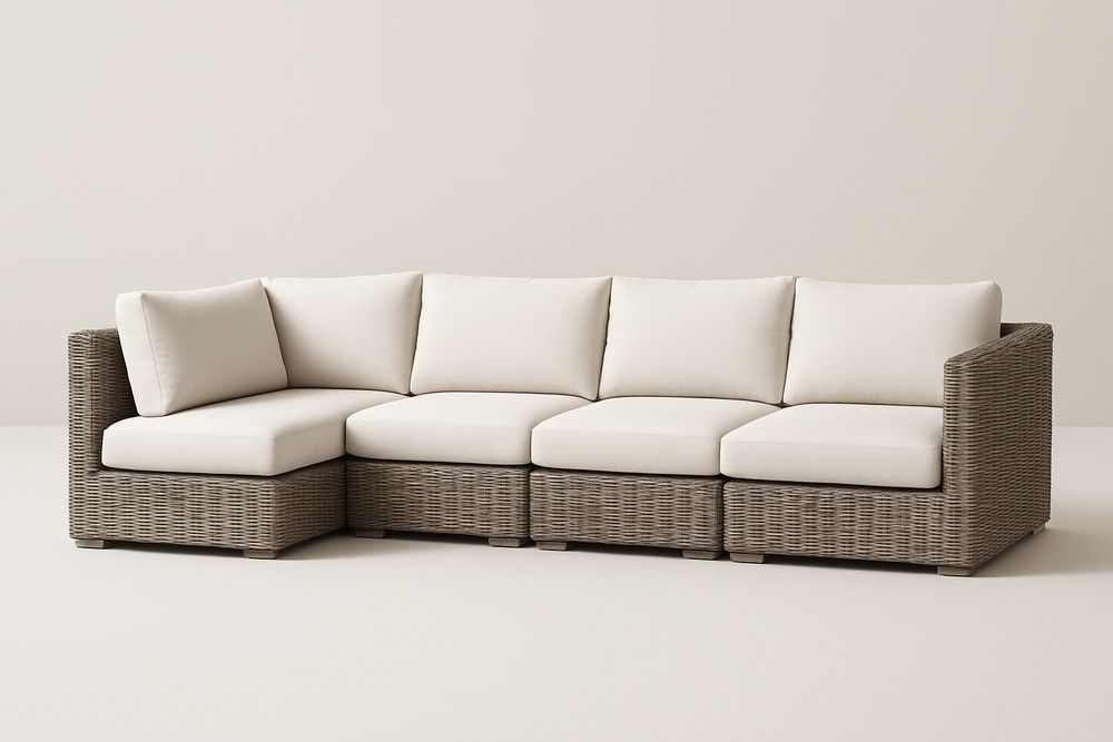 Canapé modulable en résine tressée marron et tissu beige