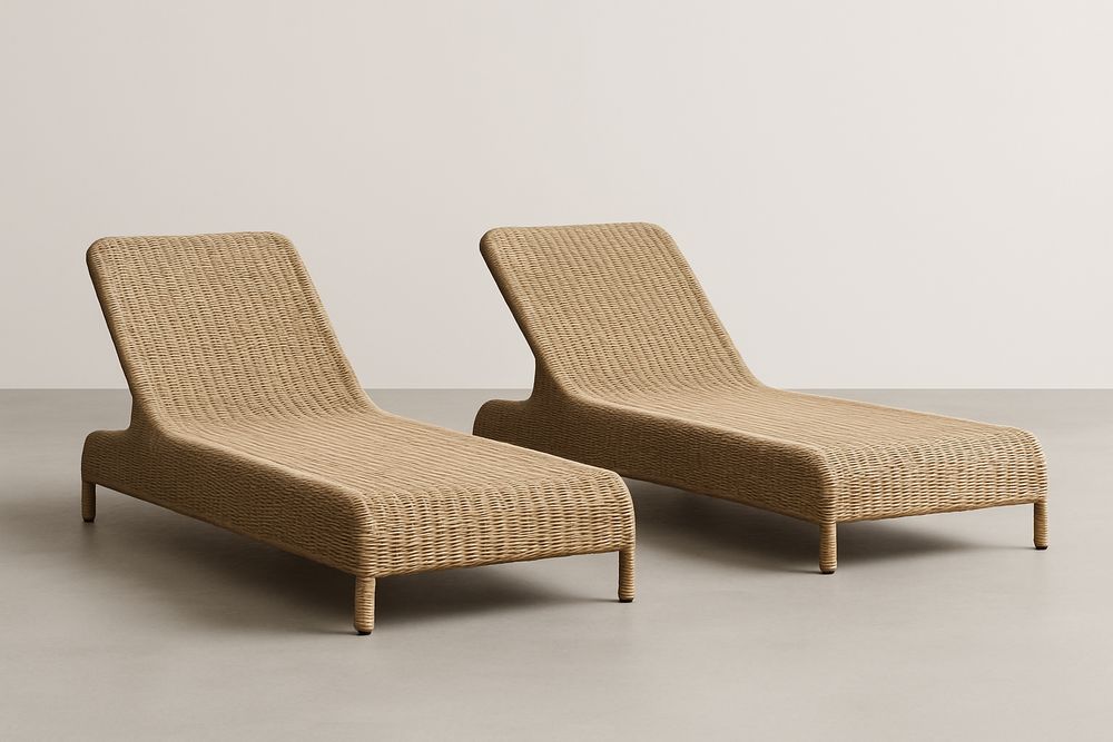 Ensemble de deux chaises longues en résine tressée beige