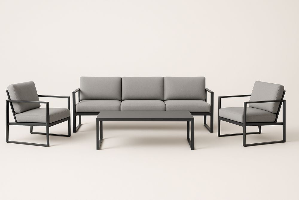 Ensemble de Mobilier de Jardin en Aluminium et Polyester Gris et Noir 