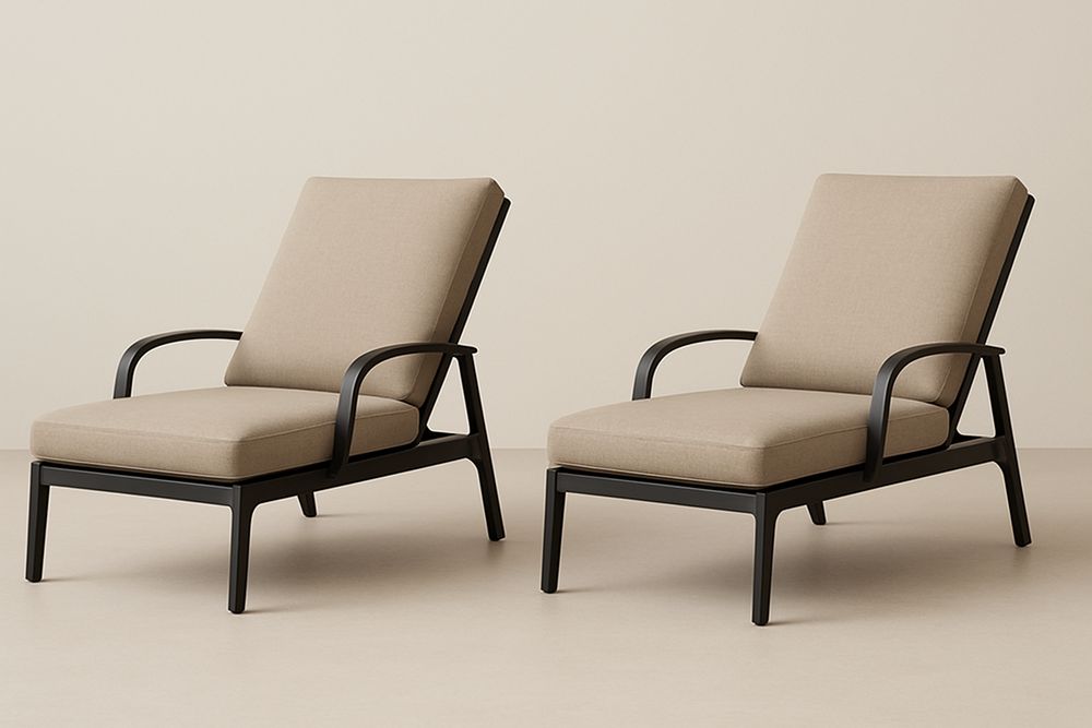 Ensemble de 2 chaises longues en métal et tissu beige