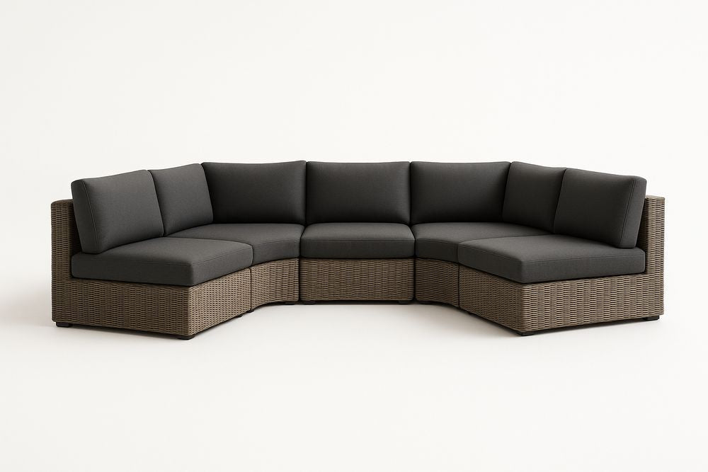 Canapé d'angle en rotin et tissu gris