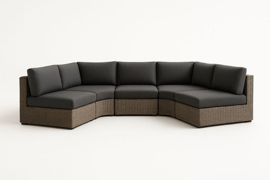 Canapé d'angle en rotin et tissu gris