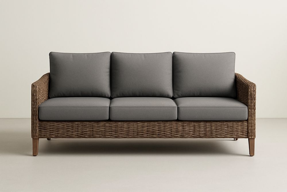 Canapé 3 places en rotin et tissu Gris