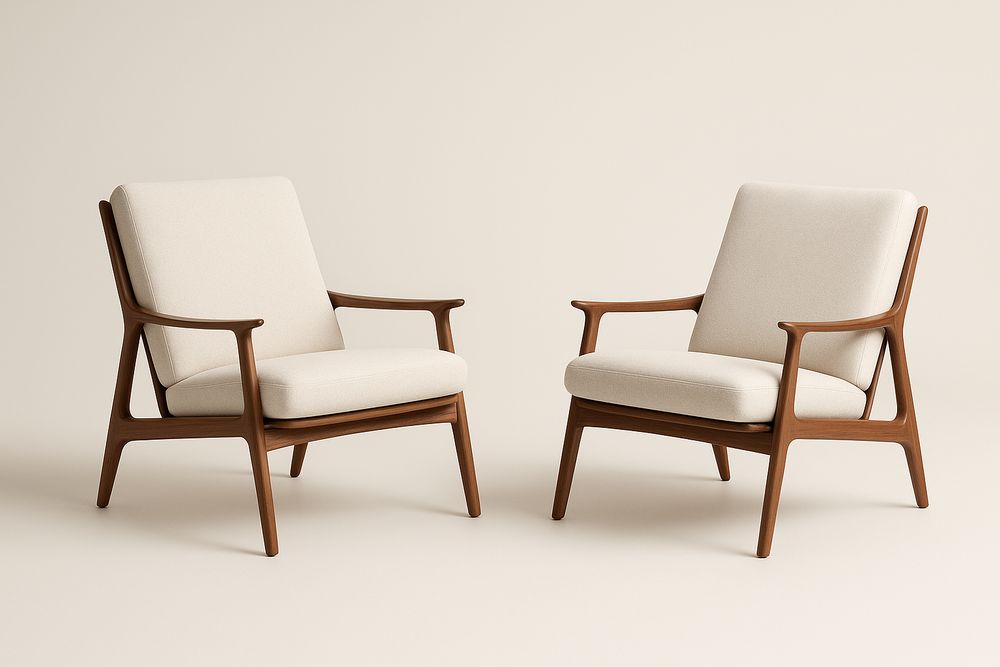 Fauteuils en Bois et Tissu Beige Lot de 2