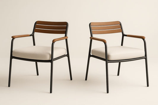 Chaise en bois et métal avec assise en tissu beige - 2 pièces 