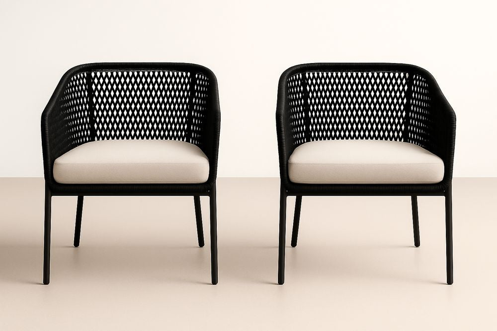 Lot de 2 fauteuils d'extérieur en polypropylène avec coussin en polyester