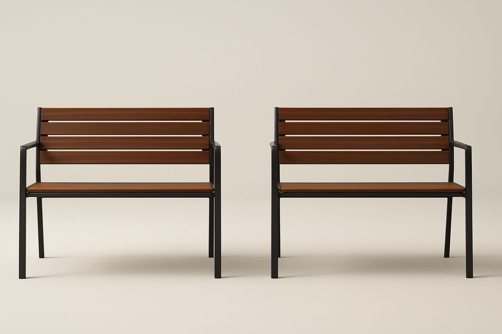 Banc de Jardin Rectangulaire Marron Bois Métal Lot de 2 120x55x80 cm