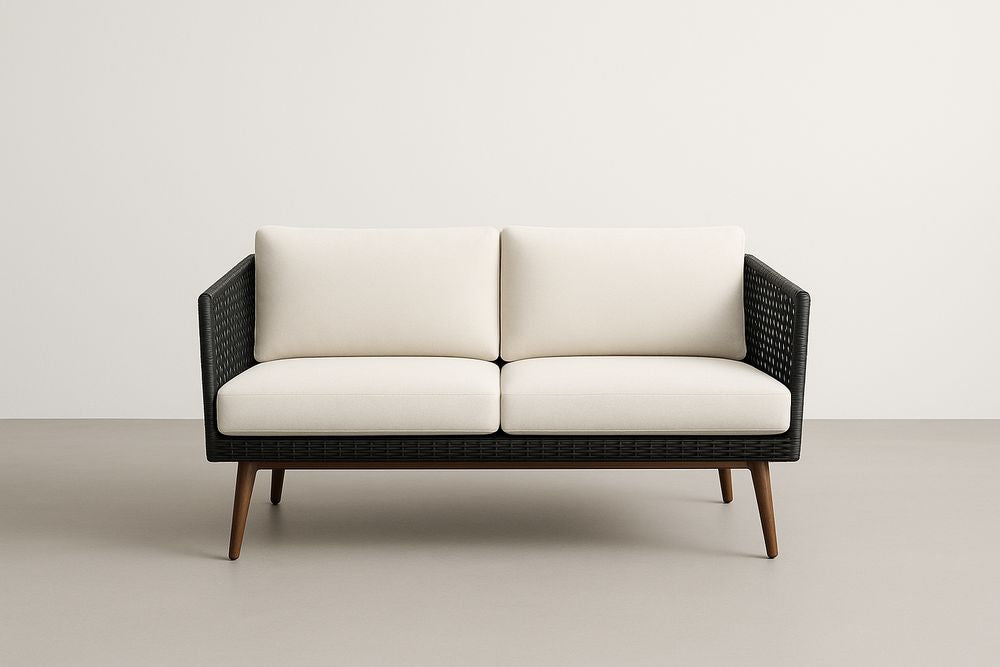 Canapé 2 places noir et blanc en bois et rotin synthétique