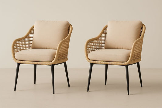 Ensemble de 2 Fauteuils en Rotin avec Pieds en Métal