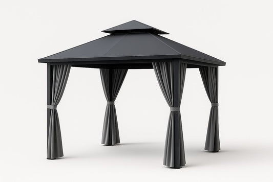 Pavillon de jardin en acier et polyester gris 3x3x2.7 m