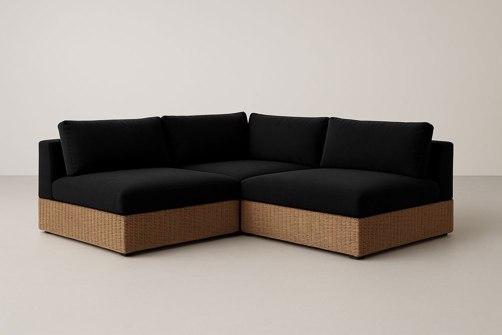 Canapé d'angle modulable en rotin et polyester noir