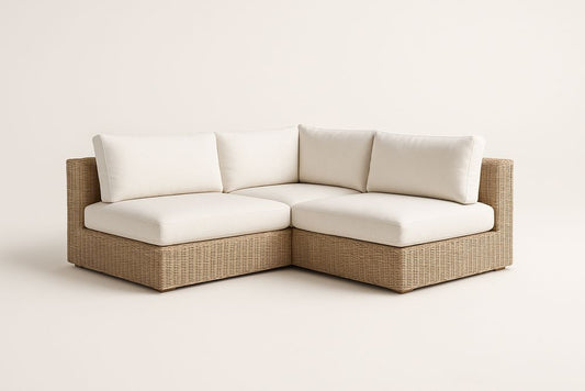 Canapé d'angle en osier coussins crème