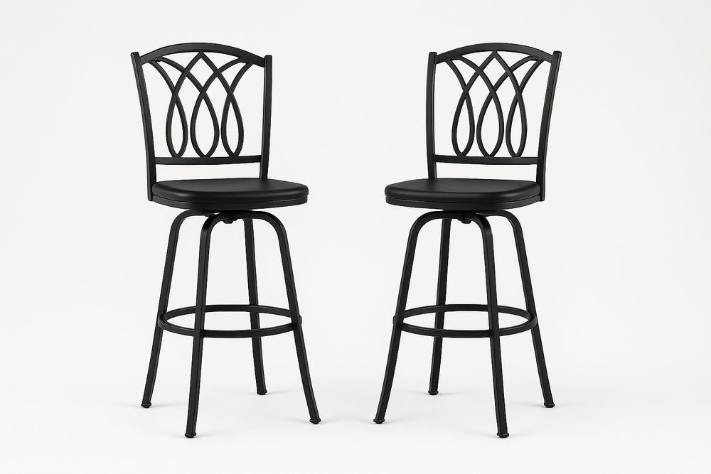Tabourets de Bar en Métal Noir avec Assise Rembourrée Rotative