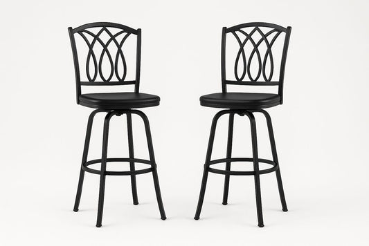 Tabourets de Bar en Métal Noir avec Assise Rembourrée Rotative
