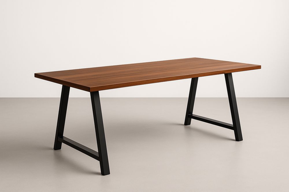 Table à manger rectangulaire bois noyer pieds métal noir 180x90x74 cm