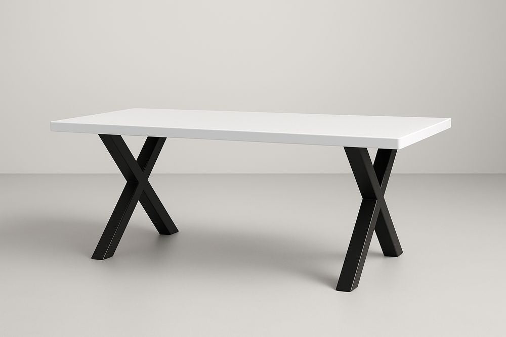 Table à manger rectangulaire MDF blanc avec pieds en métal noir 200x100 cm