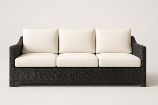 Canapé 3 Places Résine Tressée Noir Coussins Crème