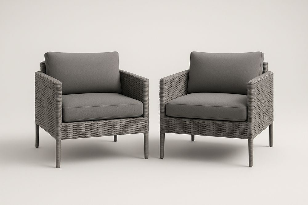 Lot de 2 fauteuils de jardin en résine avec coussins en polyester Gris 