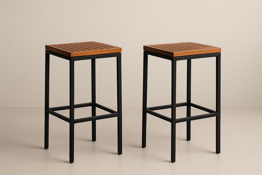 Tabouret en Bois et Métal Carré Noir 75 cm Lot de 2
