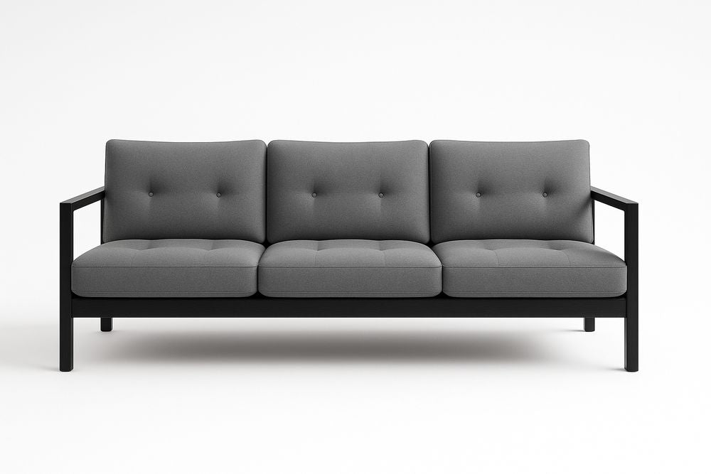 Canapé trois places gris structure en bois avec tissu polyester 