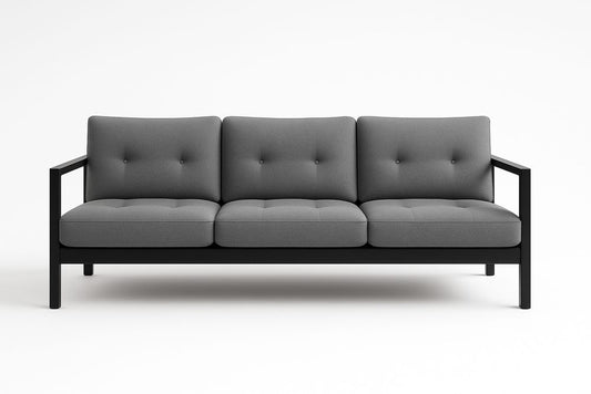 Canapé trois places gris structure en bois avec tissu polyester 