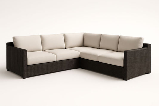 Canapé d'angle en rotin avec coussins en polyester Beige et Brun