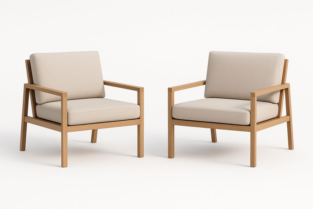 Lot de 2 fauteuils en bois et tissu beige