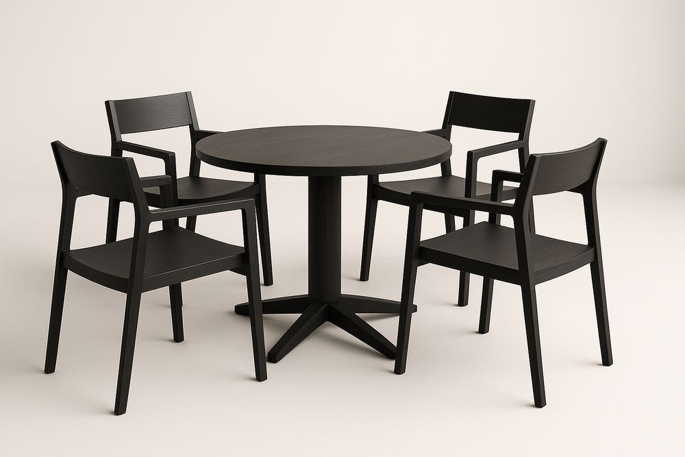 Table ronde avec chaises en bois noir ensemble 5 pièces