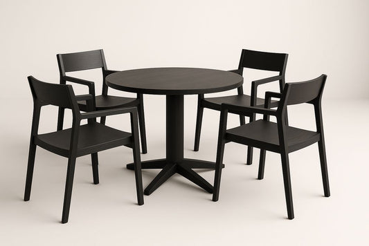 Table ronde avec chaises en bois noir ensemble 5 pièces