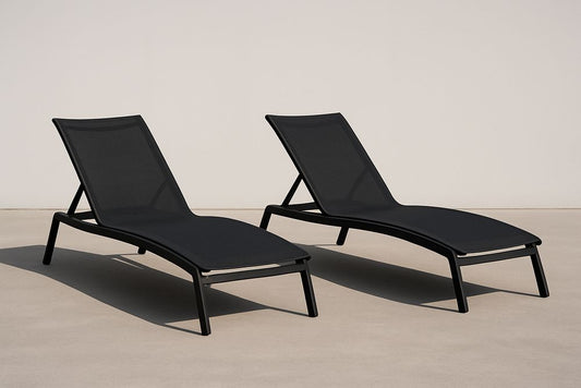 Ensemble de Chaises Longues en Aluminium Noir et Textilène 