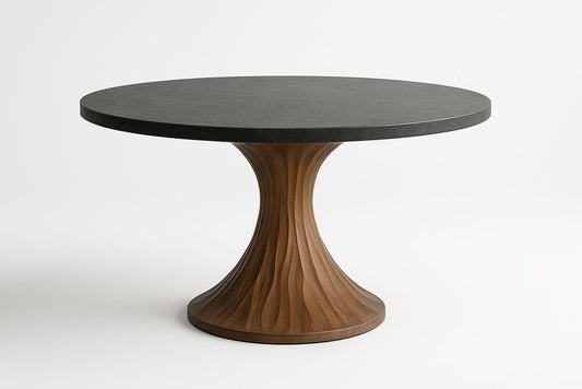 Table ronde en pierre et bois de noyer diamètre 120 cm