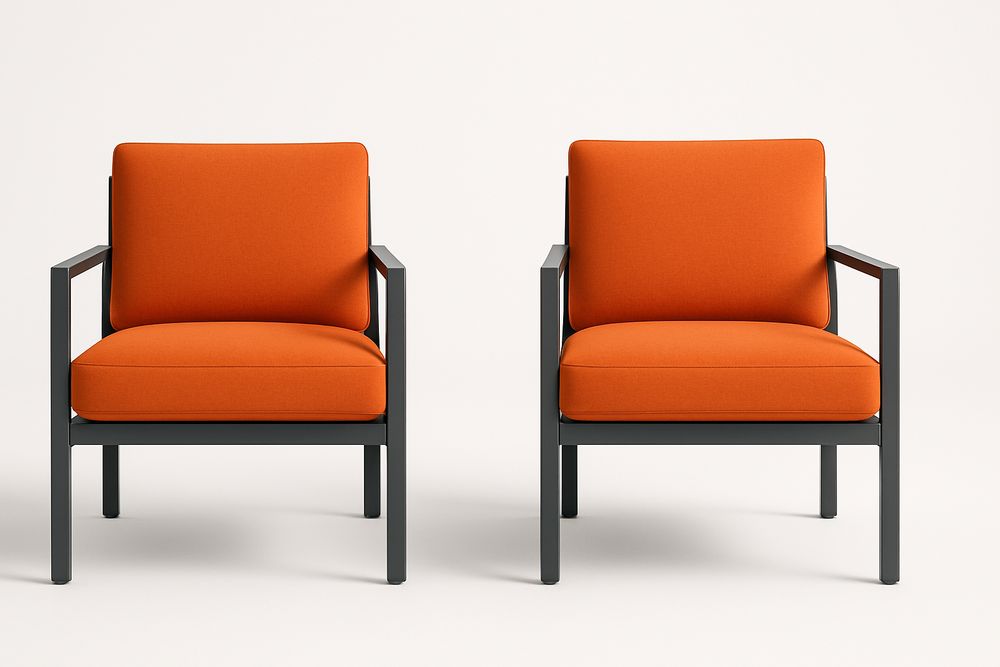 Lot de 2 fauteuils en métal et tissu orange