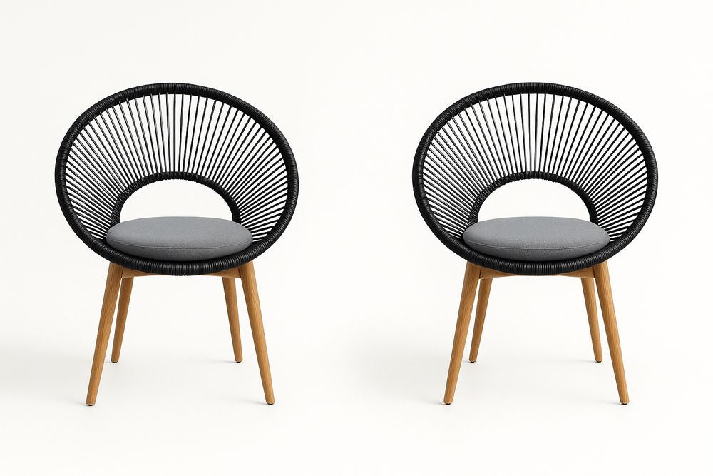 Chaises en Métal et Bois avec Assise Textile Grise